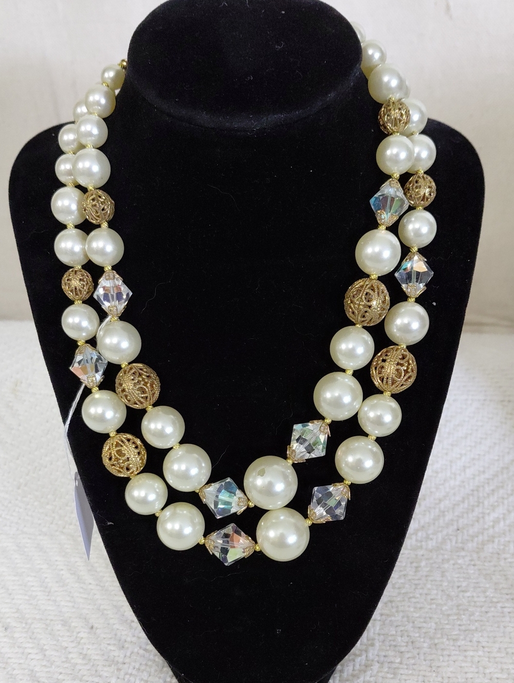 Elegant Gold & Ivory Pearl Double Strand Necklace